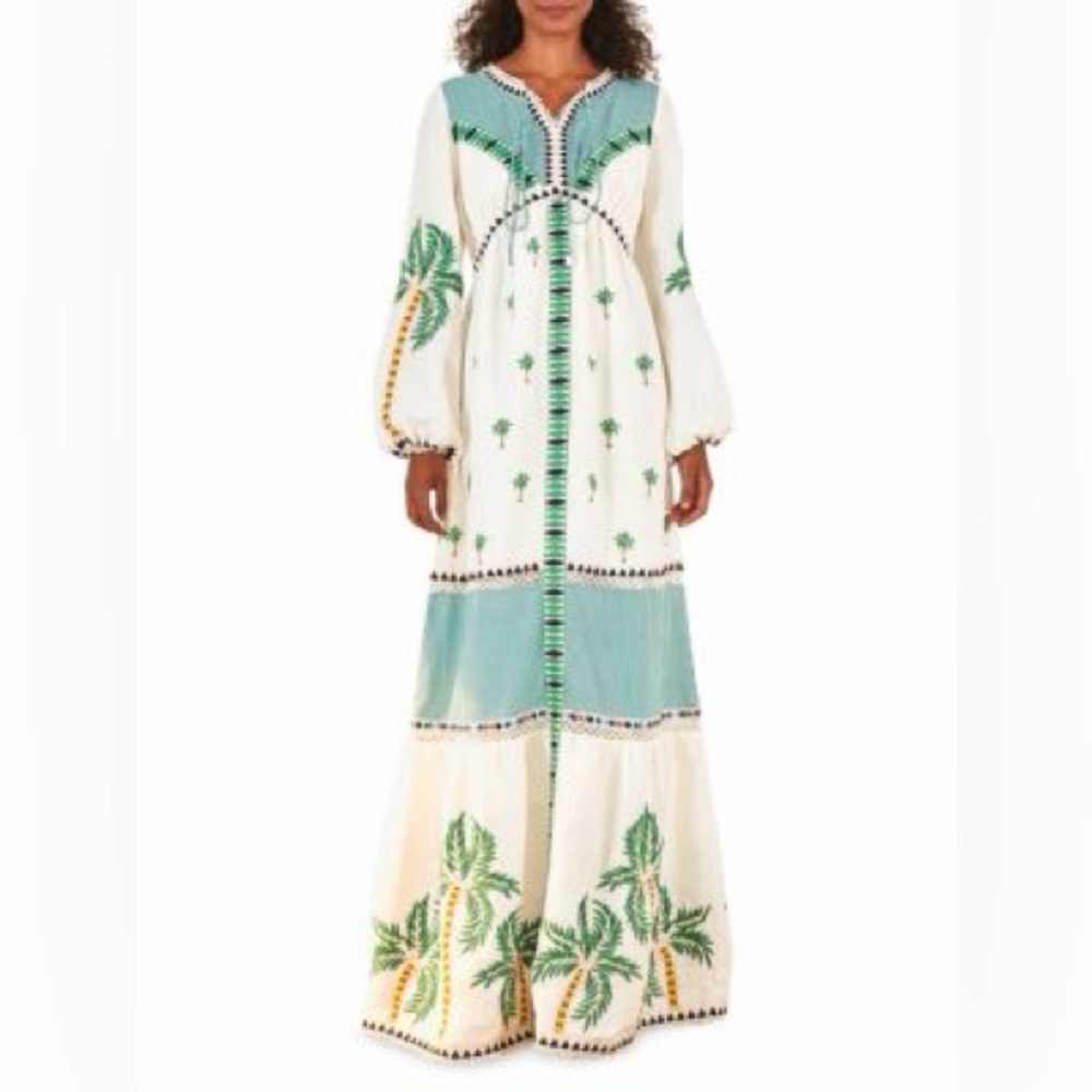 Farm Rio Embroidered Palm Tree Maxi Dress